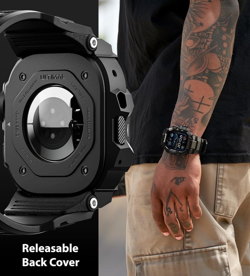 ULTIMAL Rugged Case with Band for Apple Watch 49mm,Compatible with Apple Watch Ultra 3/2/1, Military Grade Shockproof Bumper Cover for iWatch Tactical Band Men (49mm,Black) - Image 4